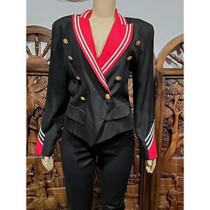 Lillie Rubin 80s 90s Rare Womens 10 Blazer Jacket Black Red Military Style #C